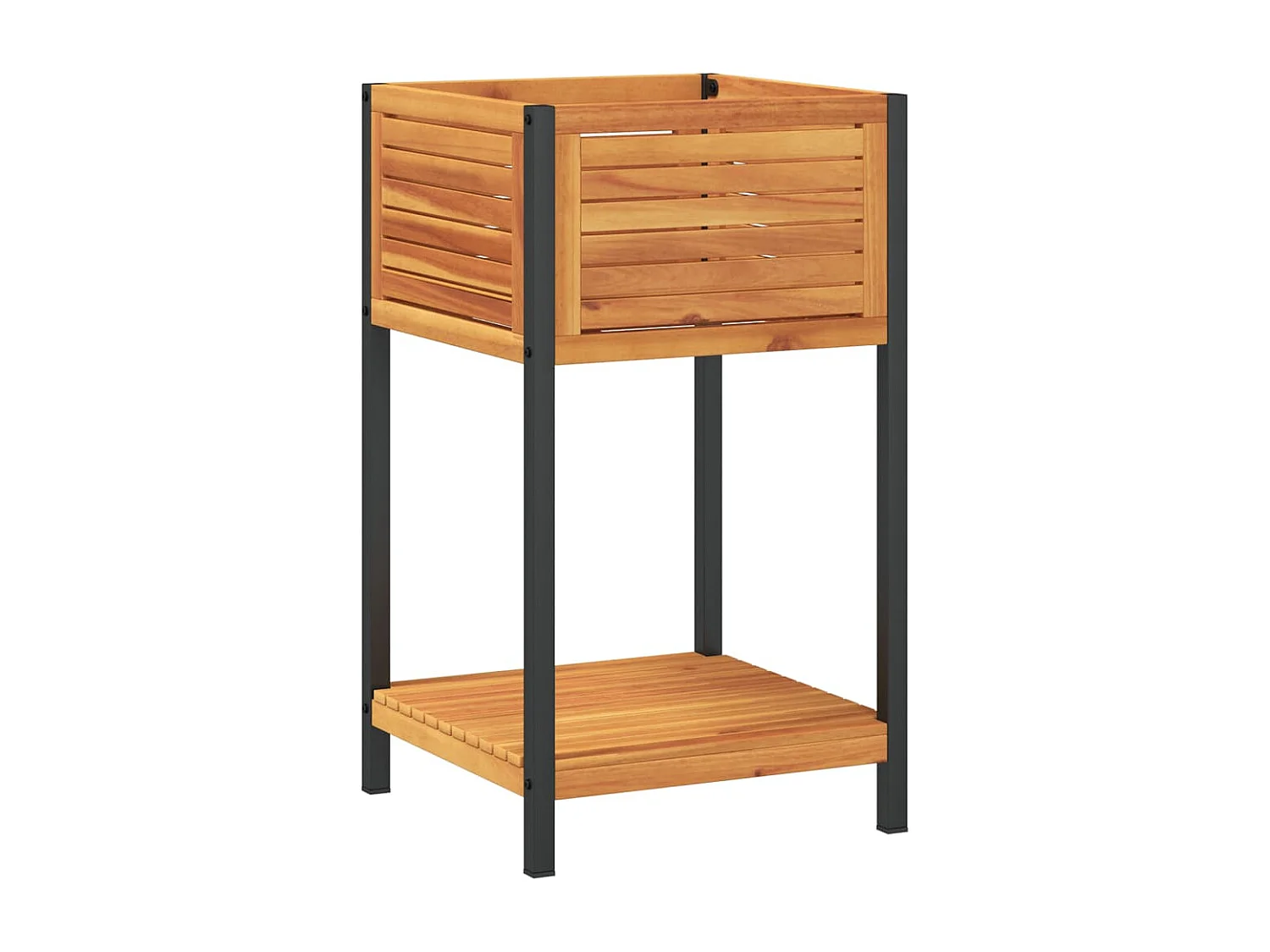 Fioriera con Ripiano 45x45x80 cm in Legno Acacia e Acciaio