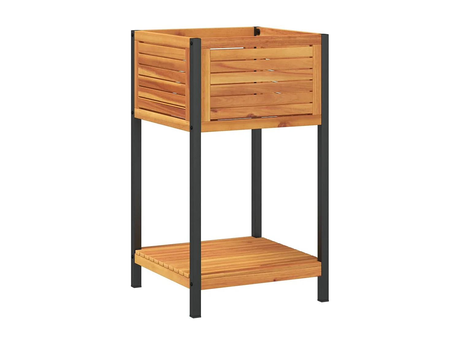 Jardinière et étagère 45x45x80 cm bois massif d'acacia et acier