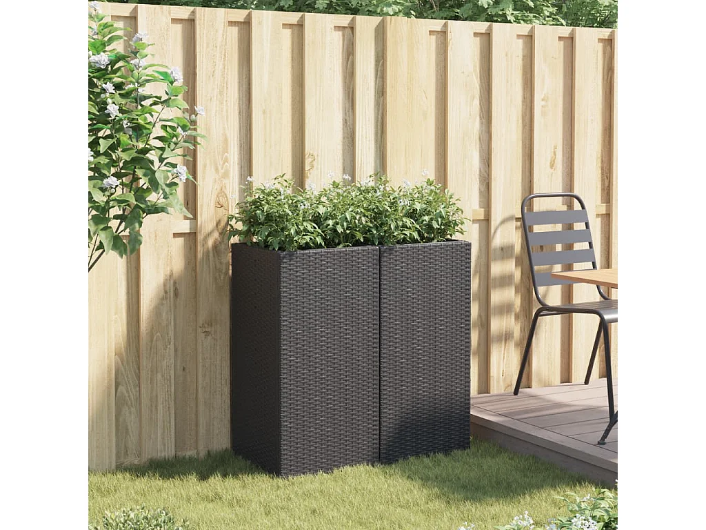 Jardinières 2 pcs noir 40x40x80 cm résine tressée