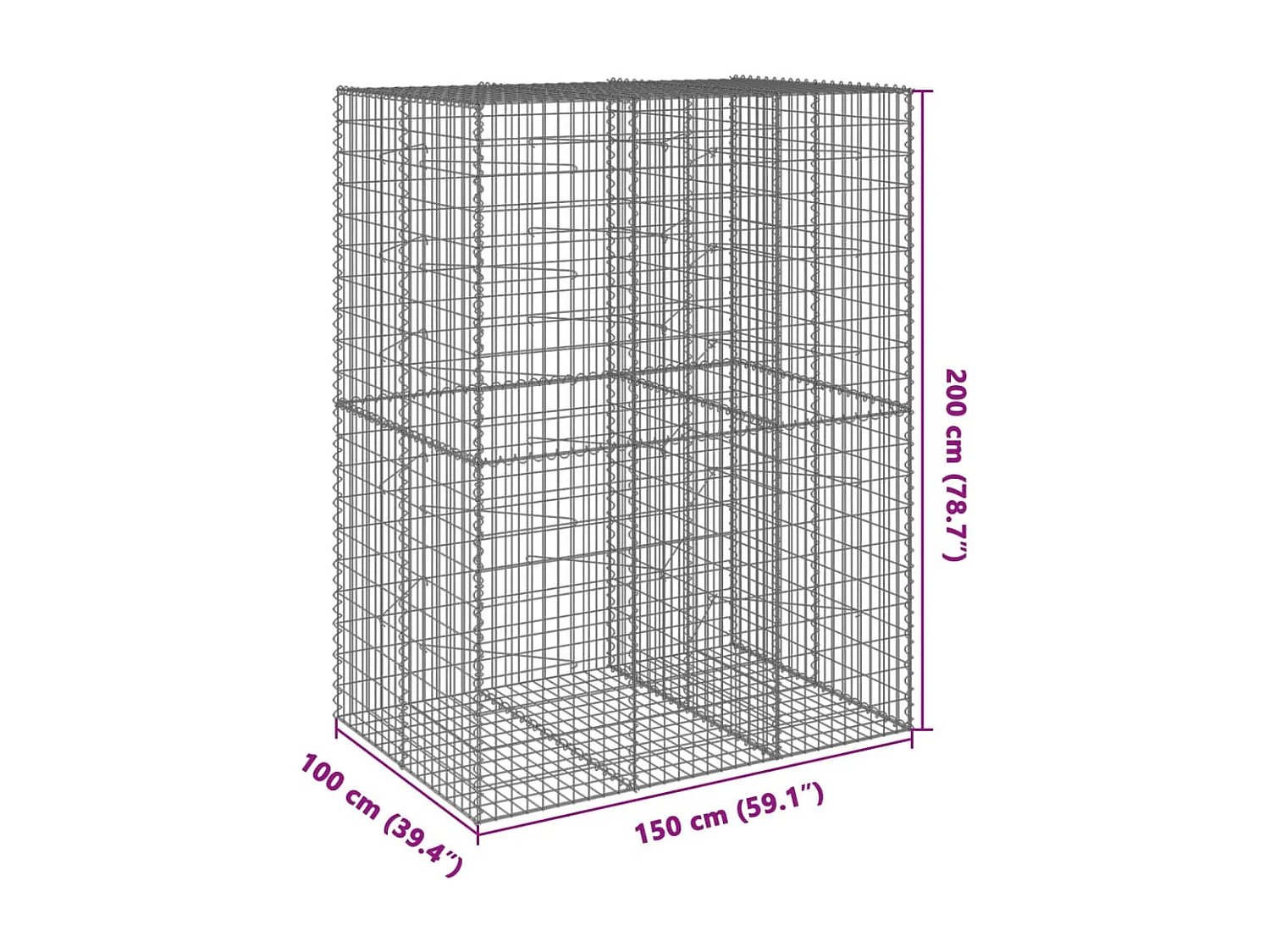 Gabione mit Deckel 150x100x200 cm Verzinktes Eisen