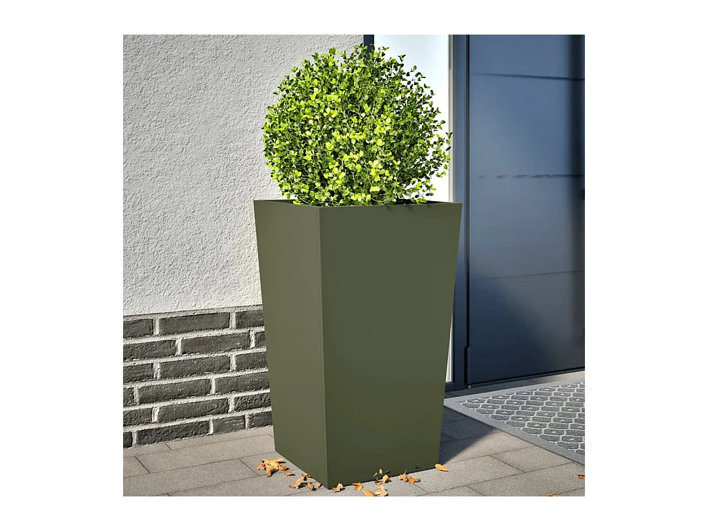 Fioriere da Giardino 2 pz Verde Oliva 45x45x75 cm in Acciaio