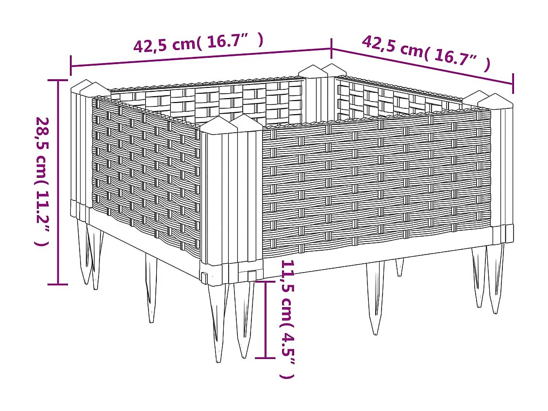 Pflanzkasten mit Erdspießen Hellgrau 42,5x42,5x28,5 cm PP