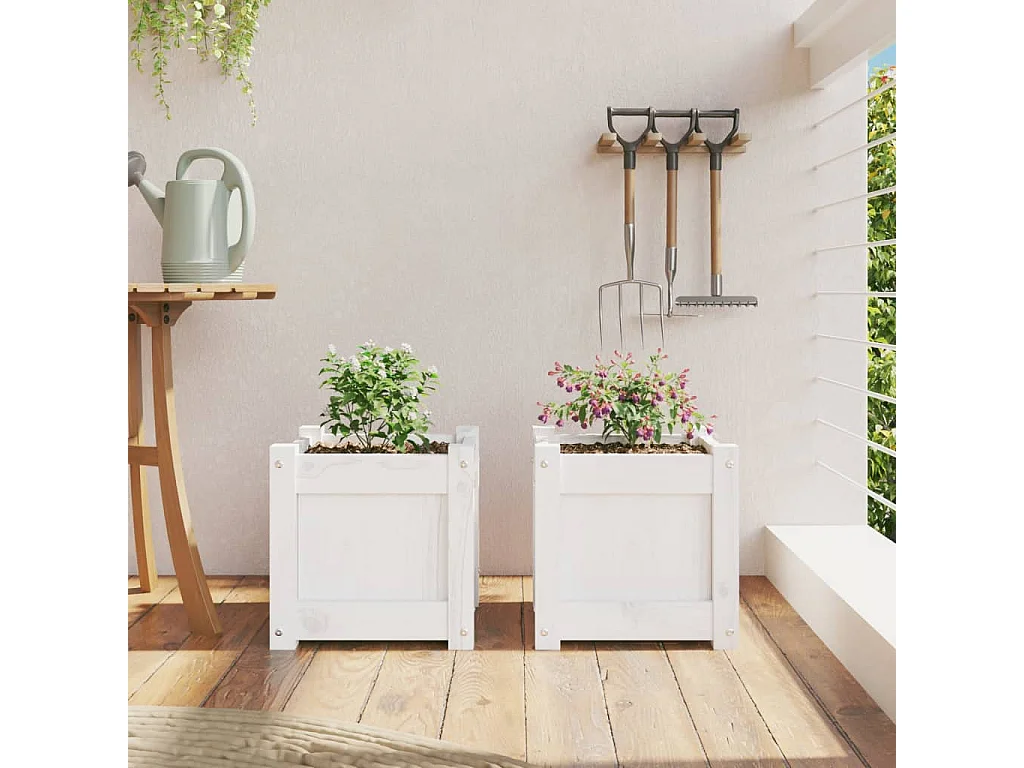 Jardinières 2 pcs blanc bois de pin massif