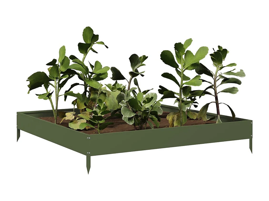 Lit surélevé de jardin vert olive 100x100x18,5 cm acier