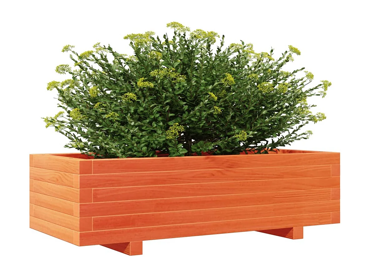 Jardinera de madera maciza de pino marrón cera 90x40x26,5 cm