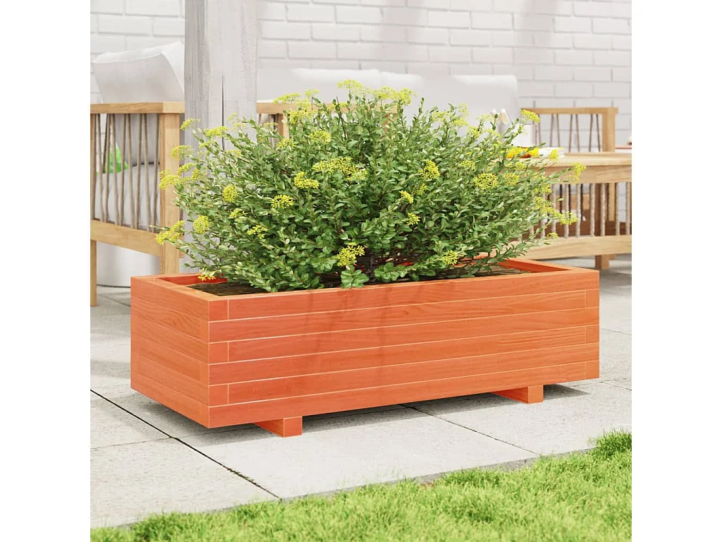 Jardinière cire marron 90x40x26,5 cm bois de pin massif