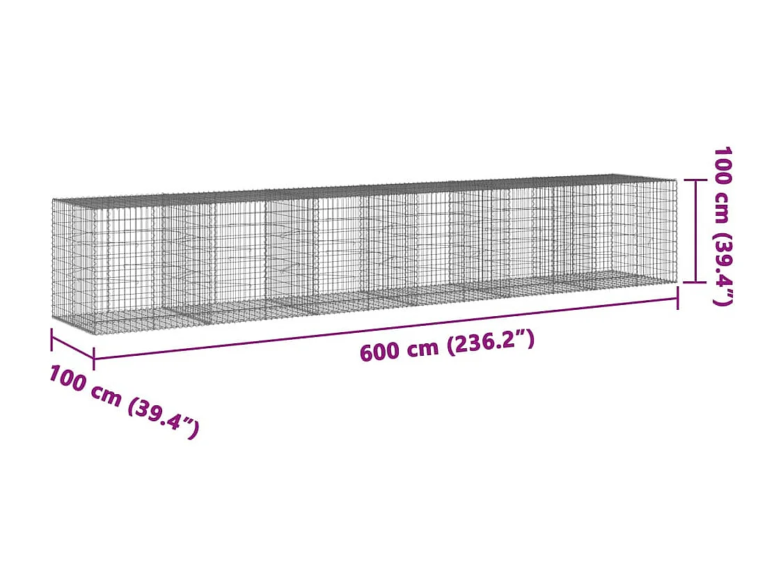 Cesto gabião com cobertura 600x100x100 cm ferro galvanizado