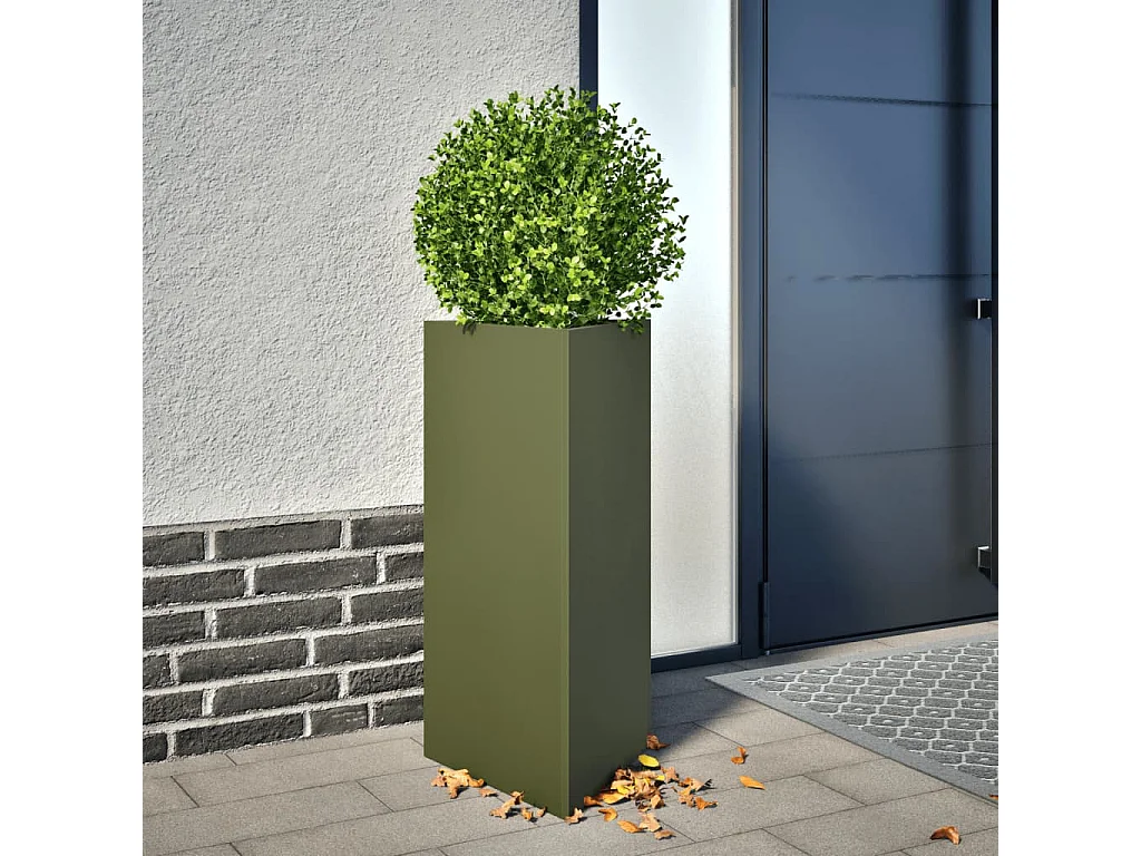 Jardinières 2 pcs vert olive triangulaire 40x34,5x70 cm acier