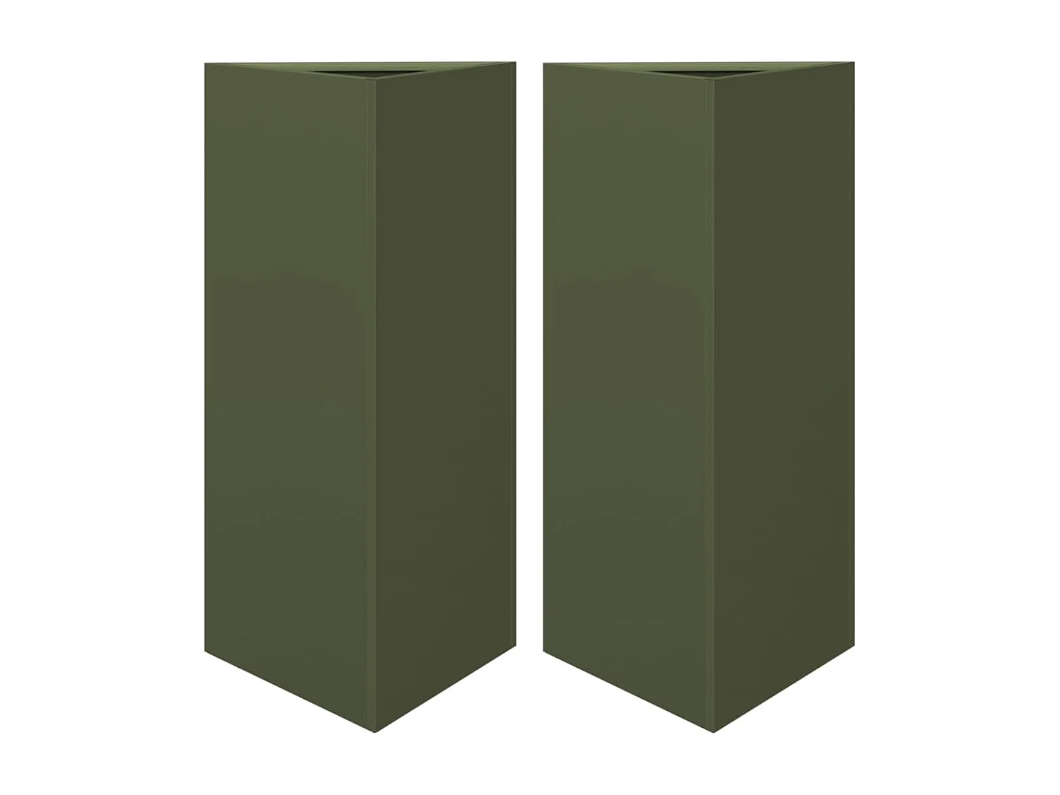 Jardinières 2 pcs vert olive triangulaire 40x34,5x70 cm acier
