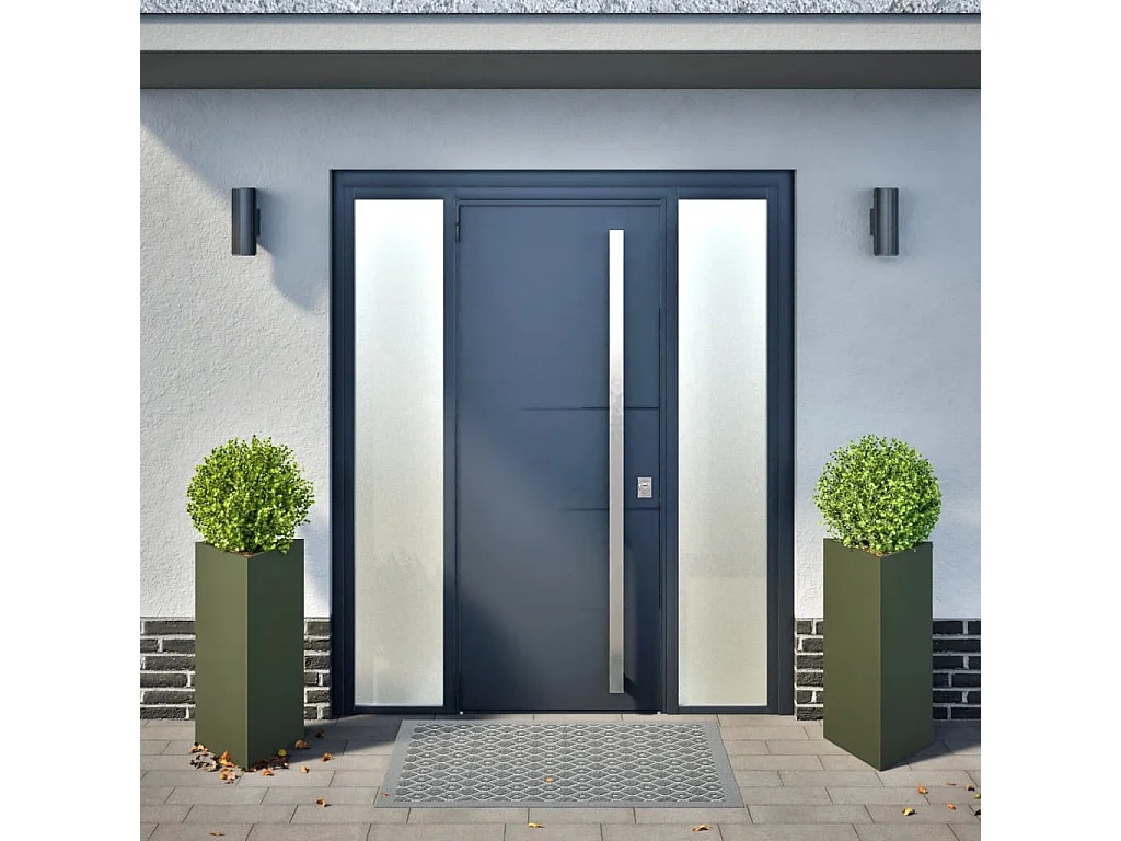 Jardinières 2 pcs vert olive triangulaire 40x34,5x70 cm acier