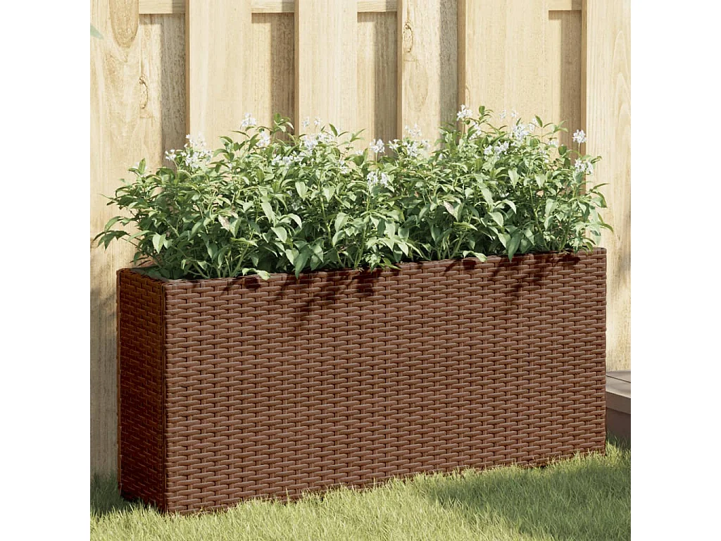 Jardinières avec 2 pots 2 pcs marron 90x20x40 cm résine tressée