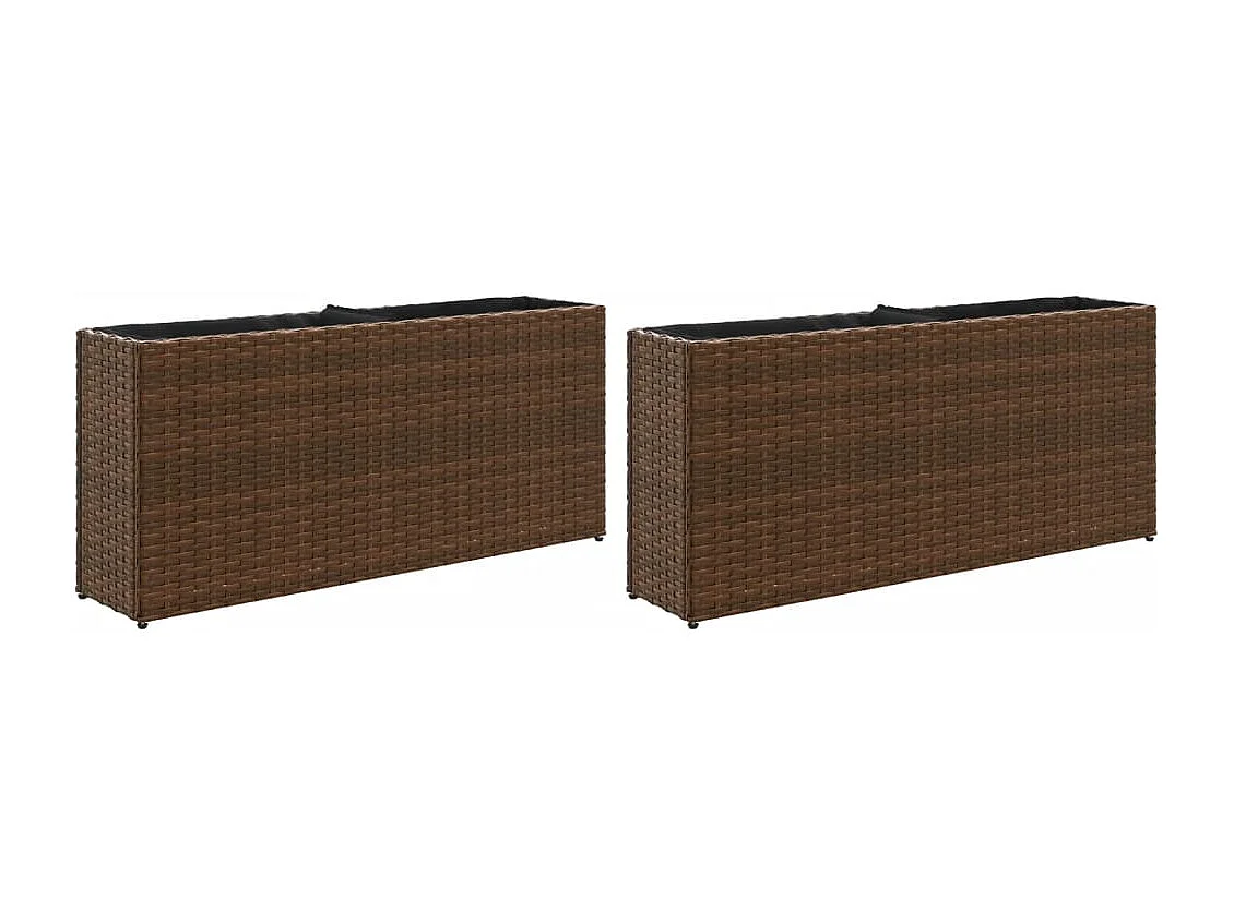 Jardinières avec 2 pots 2 pcs marron 90x20x40 cm résine tressée