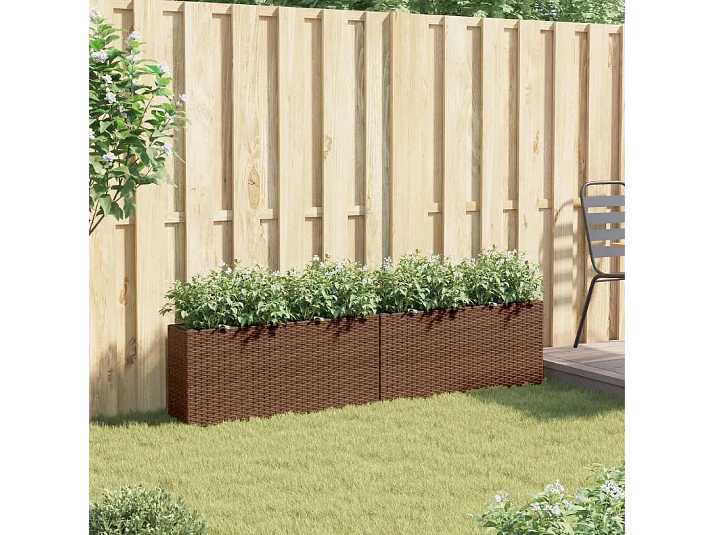 Jardinières avec 2 pots 2 pcs marron 90x20x40 cm résine tressée