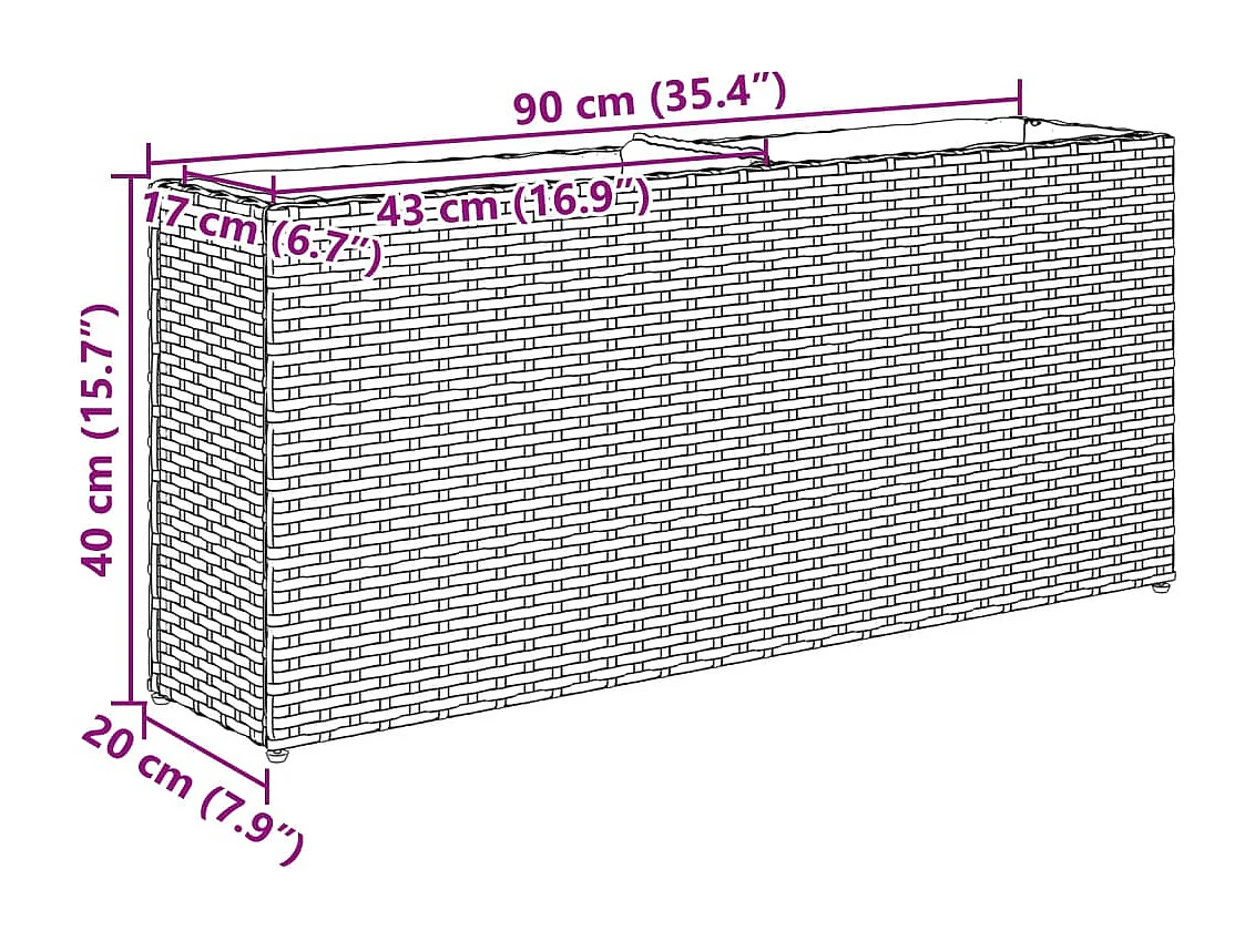 Jardinières avec 2 pots 2 pcs marron 90x20x40 cm résine tressée