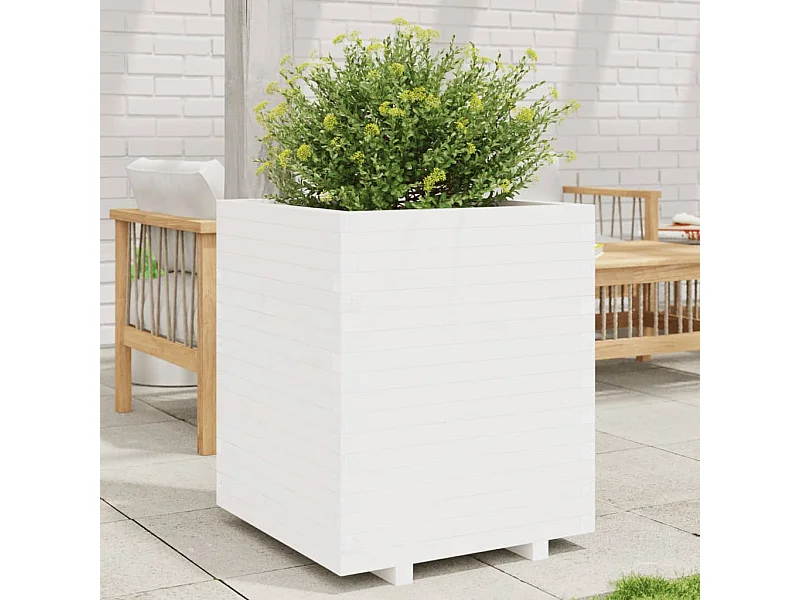 Jardinière blanc 60x60x72,5 cm bois de pin massif