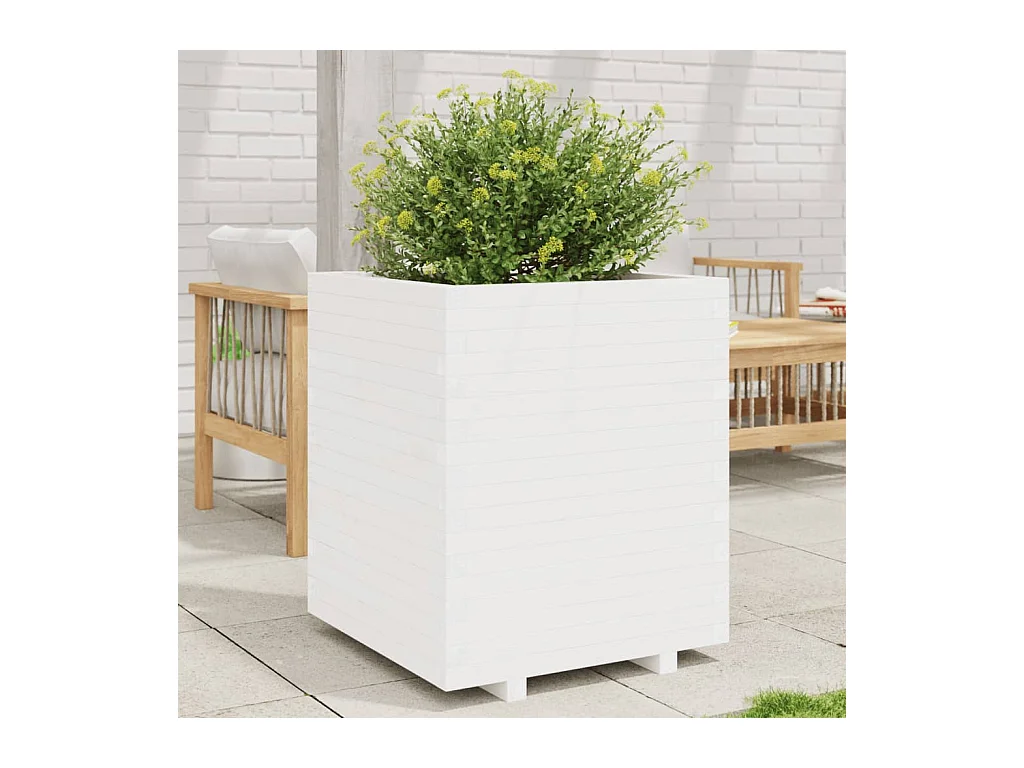 Jardinière blanc 60x60x72,5 cm bois de pin massif