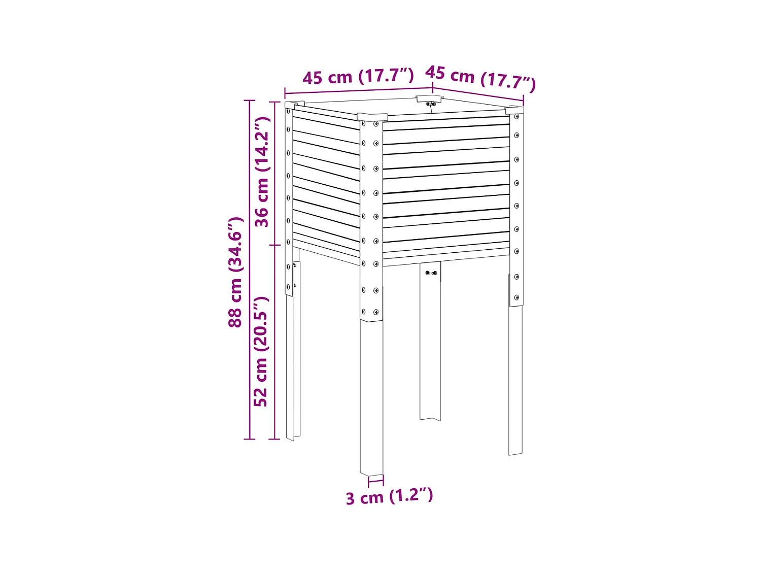 Jardinière 45x45x88 cm acier galvanisé