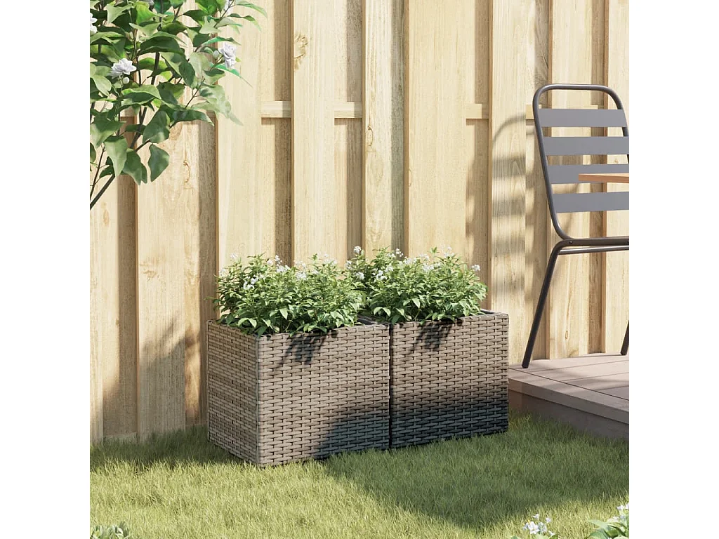 Fioriere da Giardino 2 pz Grigie 36x30x32 cm in Polyrattan