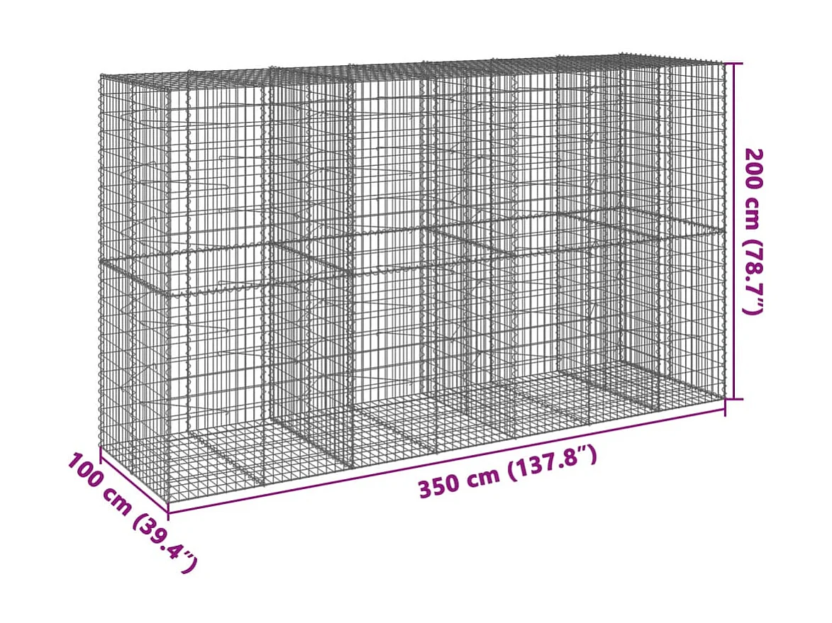 Panier gabion avec couvercle 350x100x200 cm fer galvanisé