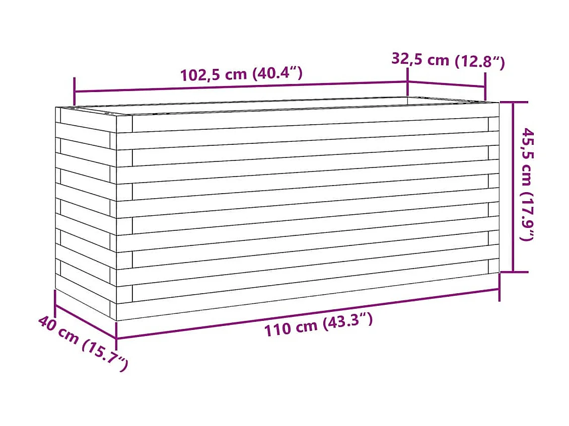 Fioriera da Giardino 110x40x45,5 cm in Legno Massello di Pino