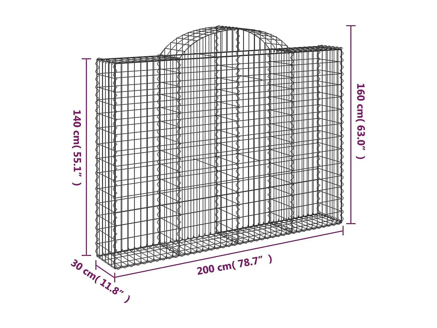 Paniers à gabions arqués 12 pcs 200x30x140/160 cm Fer galvanisé