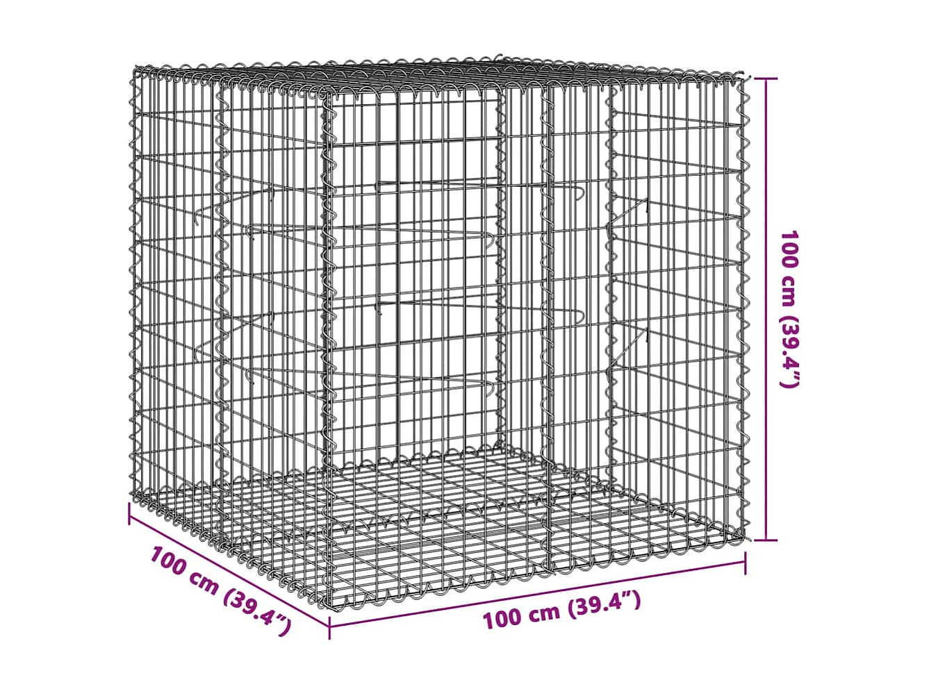 Gabione mit Deckel 100x100x100 cm Verzinktes Eisen