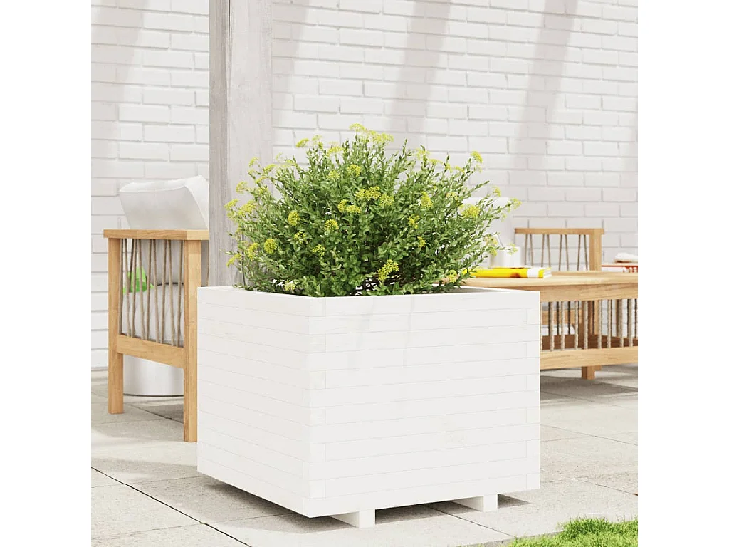 Vaso/floreira de jardim 60x60x49,5 cm pinho maciço branco