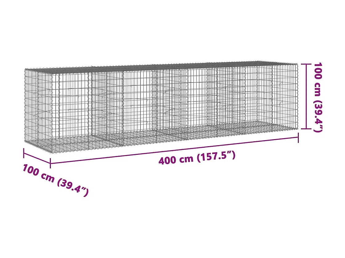 Cesto gabião com cobertura 400x100x100 cm ferro galvanizado
