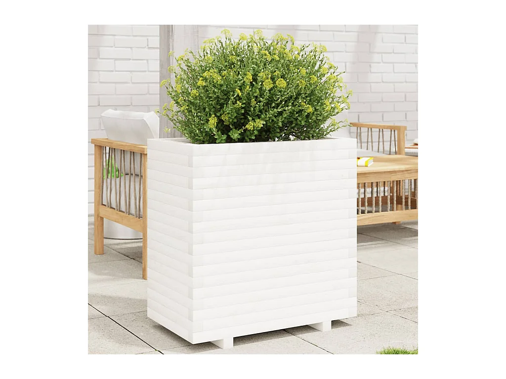 Fioriera da Giardino Bianca 70x40x72,5cm Legno Massello di Pino