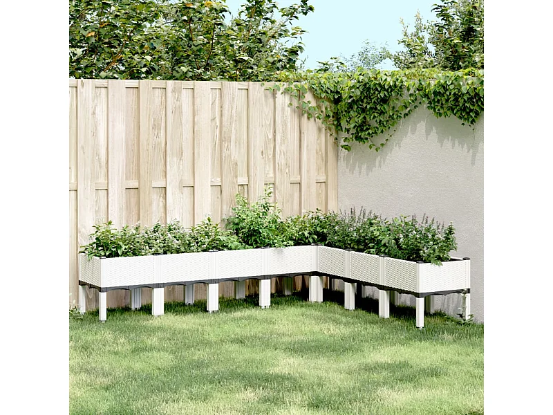 Fioriera da Giardino con Gambe Bianca 200x160x42 cm in PP