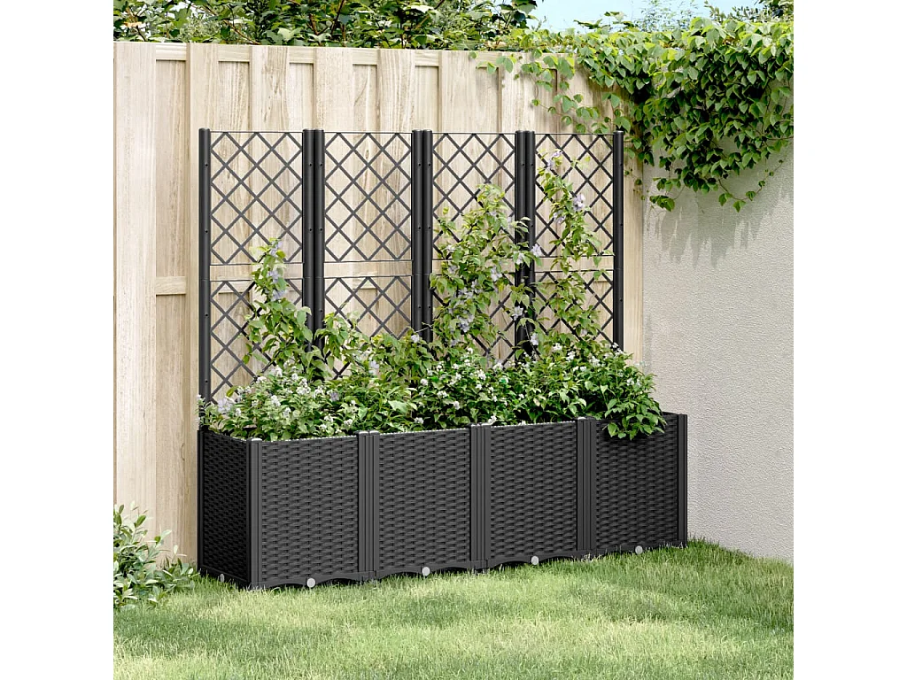 Pflanzkübel mit Rankgitter Schwarz 160x40x140 cm PP