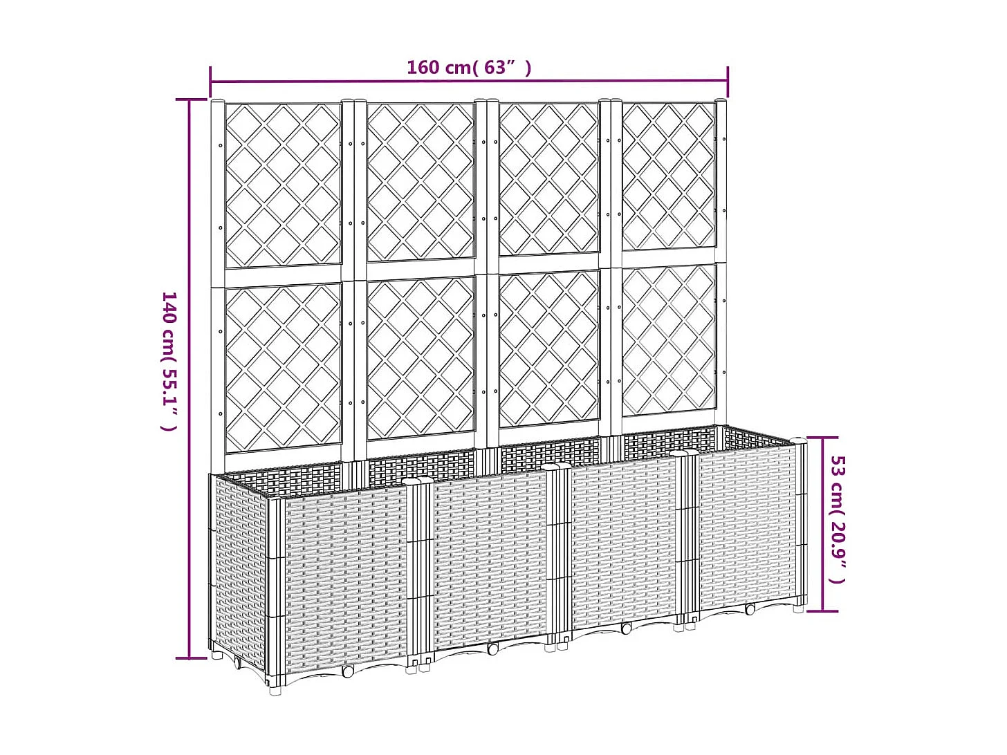 Pflanzkübel mit Rankgitter Schwarz 160x40x140 cm PP