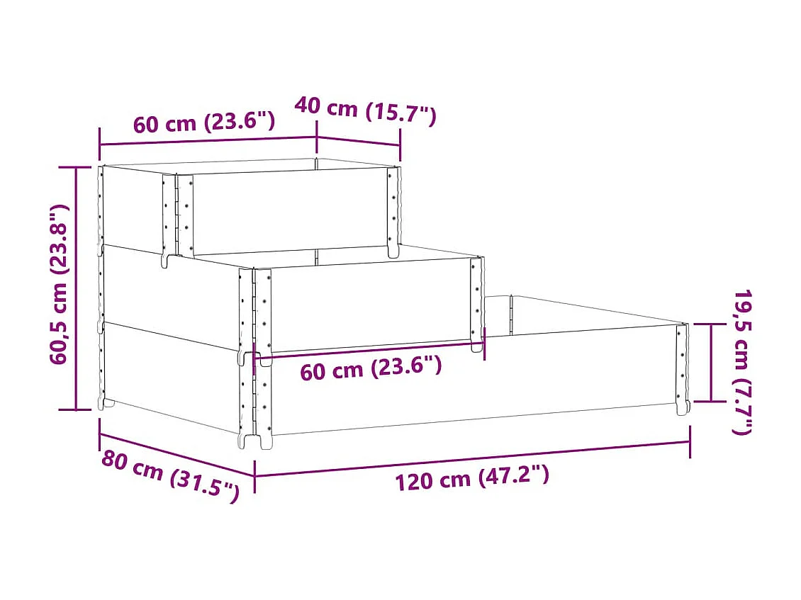 Arriate elevado de 3 niveles madera maciza pino marrón 120x80cm