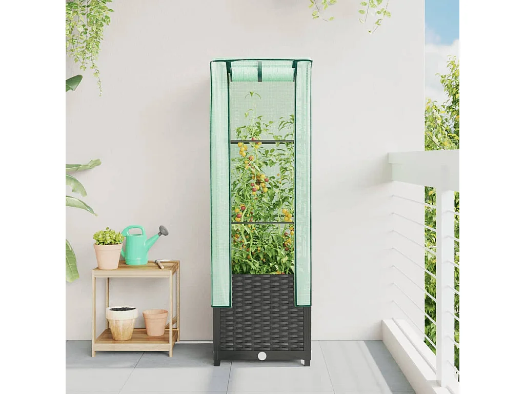 Jardinière surélevée avec housse aspect rotin 40x40x139 cm