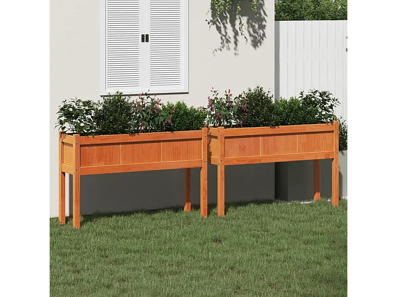 Jardinières 2 pcs avec pieds cire marron bois de pin massif