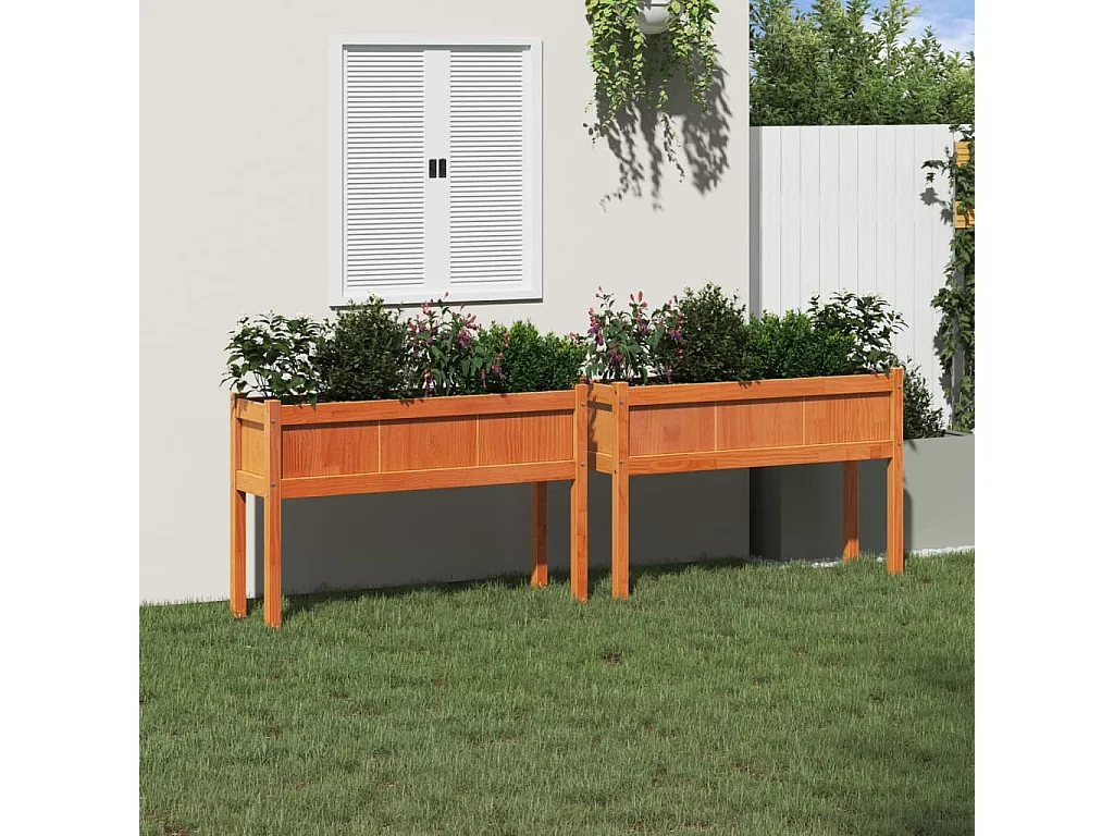 Jardinières 2 pcs avec pieds cire marron bois de pin massif