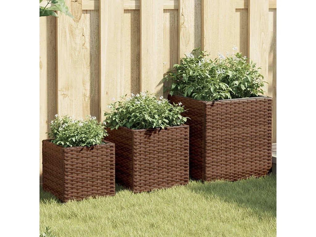 Jardinières d'extérieur 3 pcs marron résine tressée