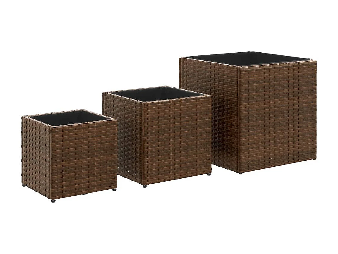 Jardinières d'extérieur 3 pcs marron résine tressée
