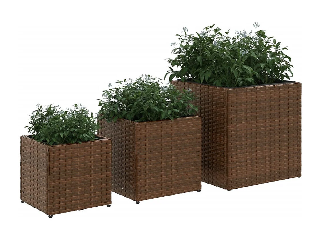 Jardinières d'extérieur 3 pcs marron résine tressée