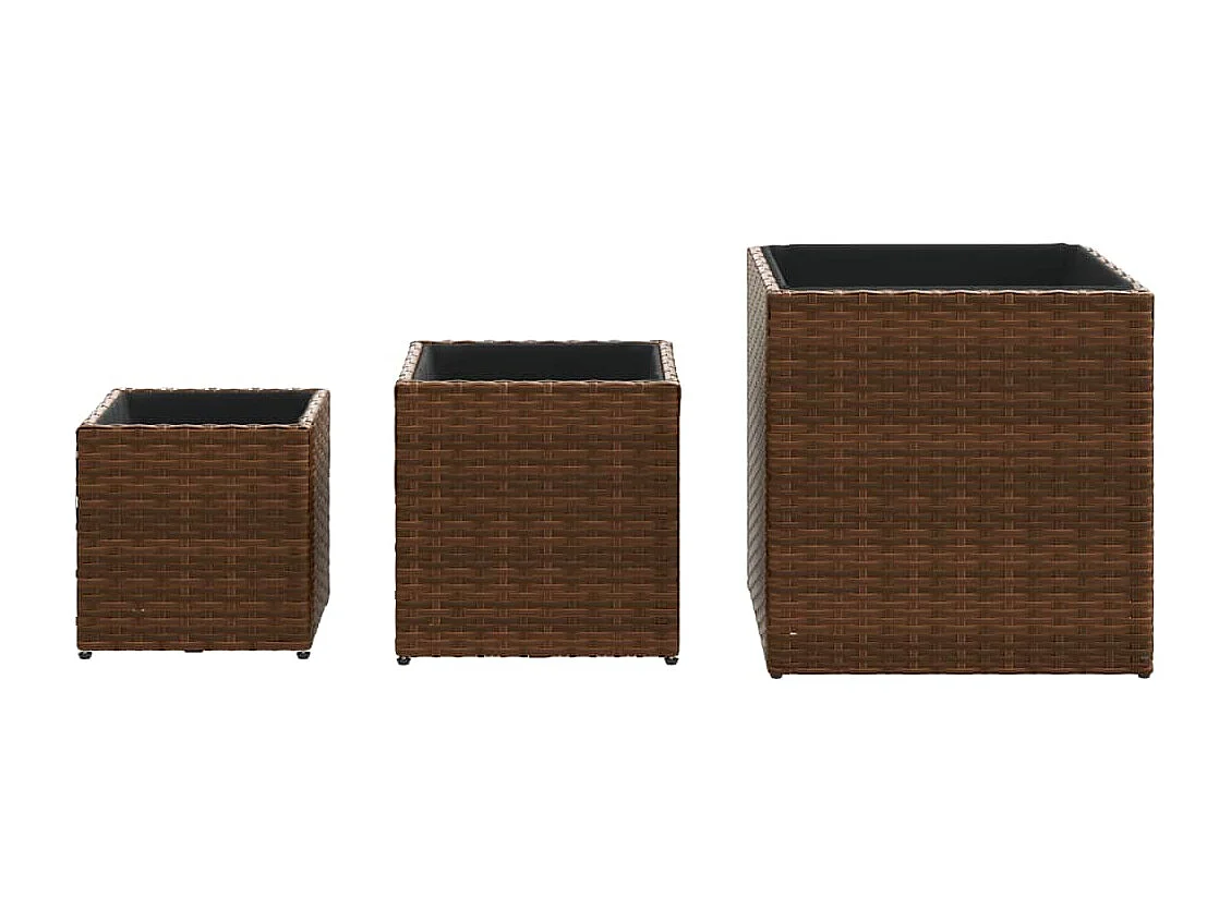 Jardinières d'extérieur 3 pcs marron résine tressée