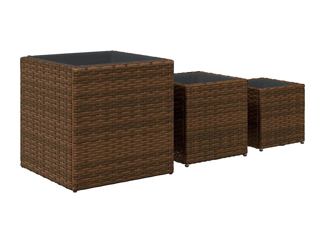 Jardinières d'extérieur 3 pcs marron résine tressée