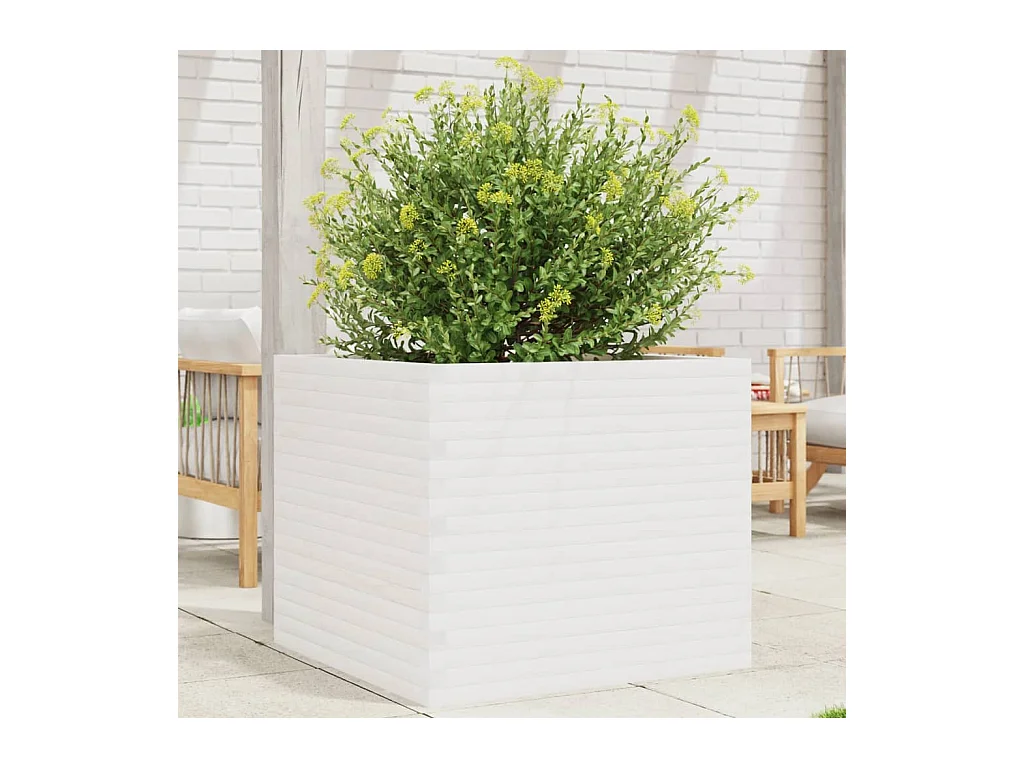 Fioriera da Giardino Bianca 80x80x68,5cm Legno Massello di Pino