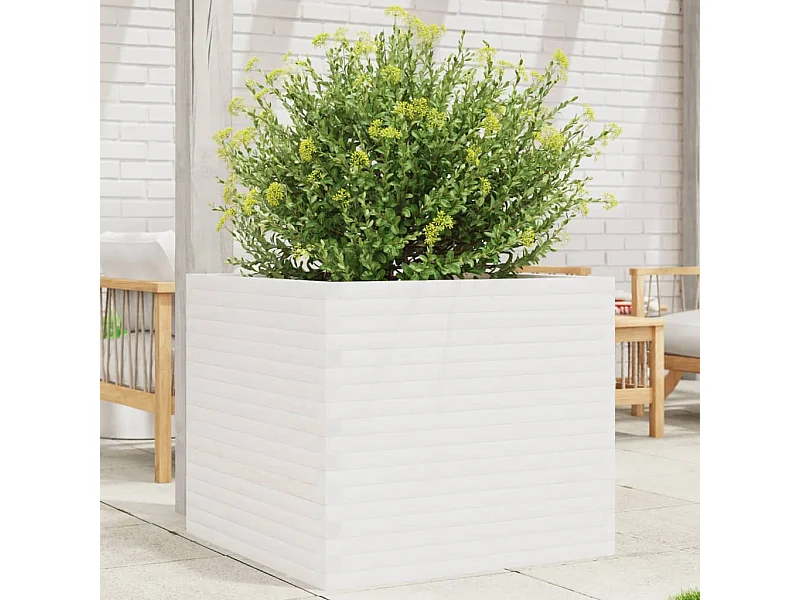 Jardinière blanc 80x80x68,5 cm bois de pin massif