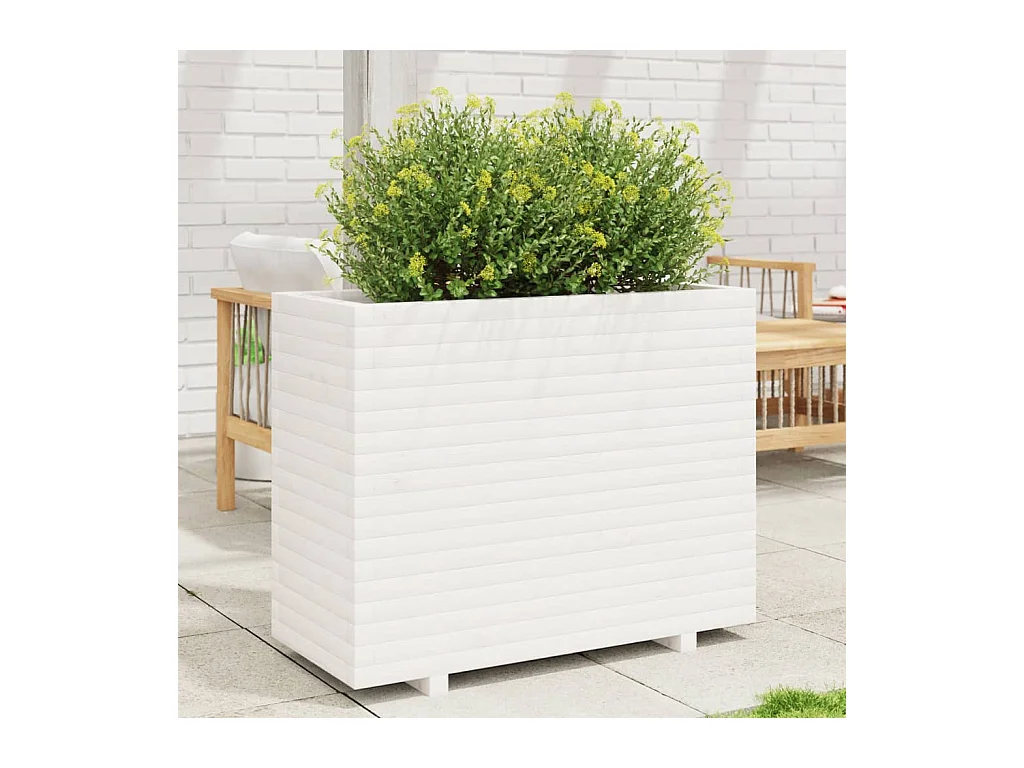 Fioriera da Giardino Bianca 90x40x72,5cm Legno Massello di Pino