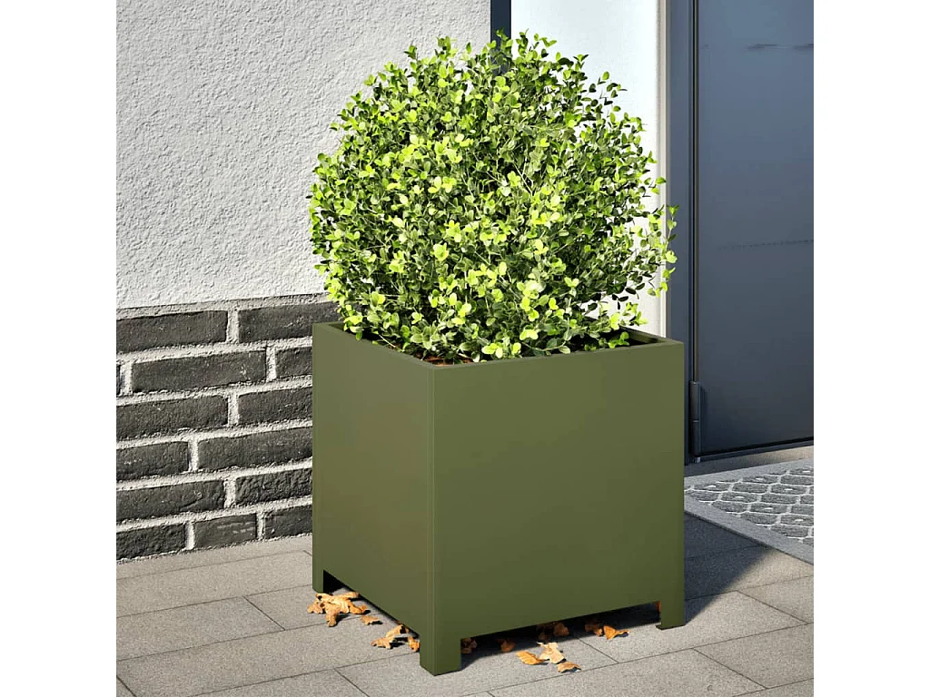 Pflanzkübel 2 Stk. Olivgrün 40x40x40 Stahl