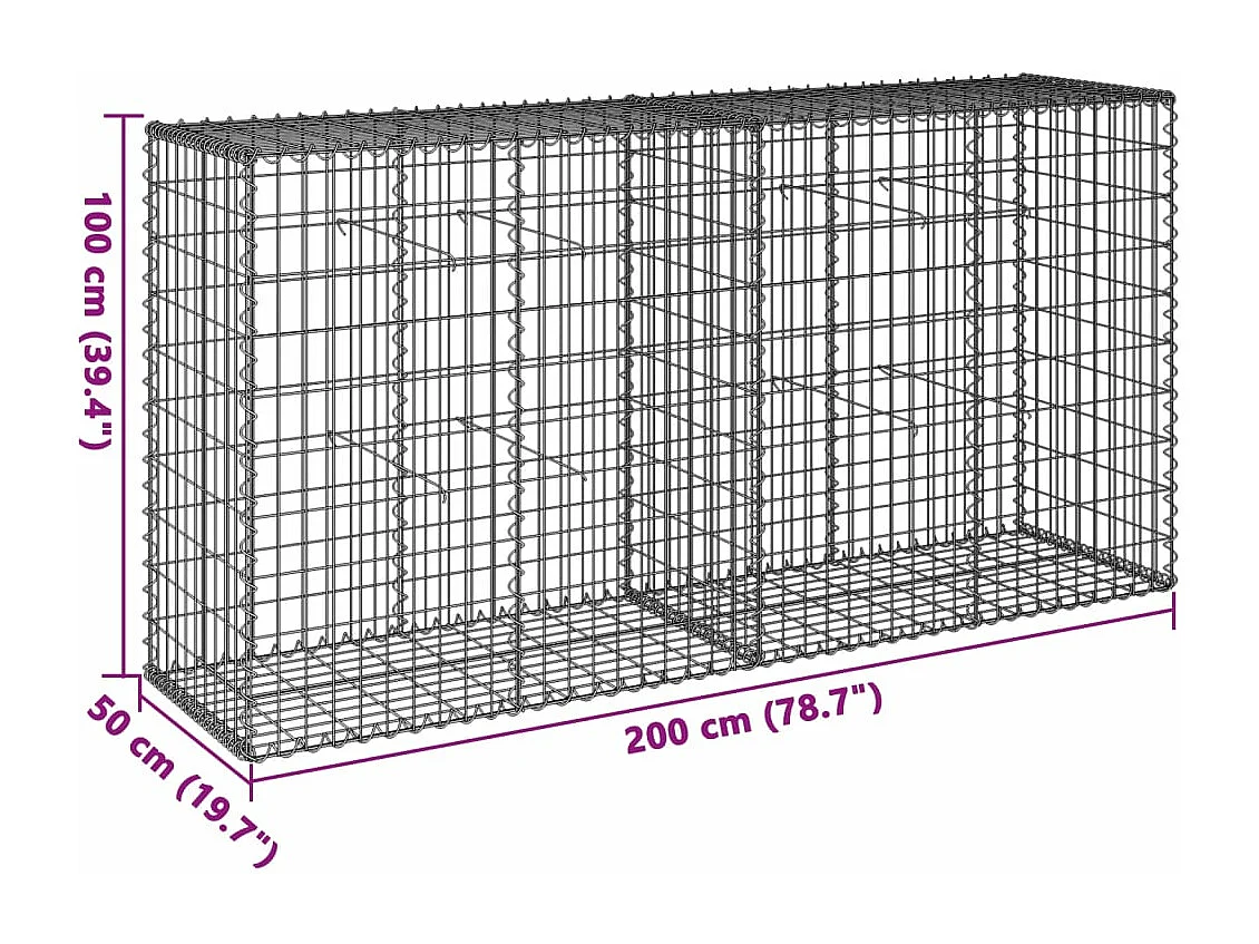 Panier gabion avec couvercle 200x50x100 cm fer galvanisé