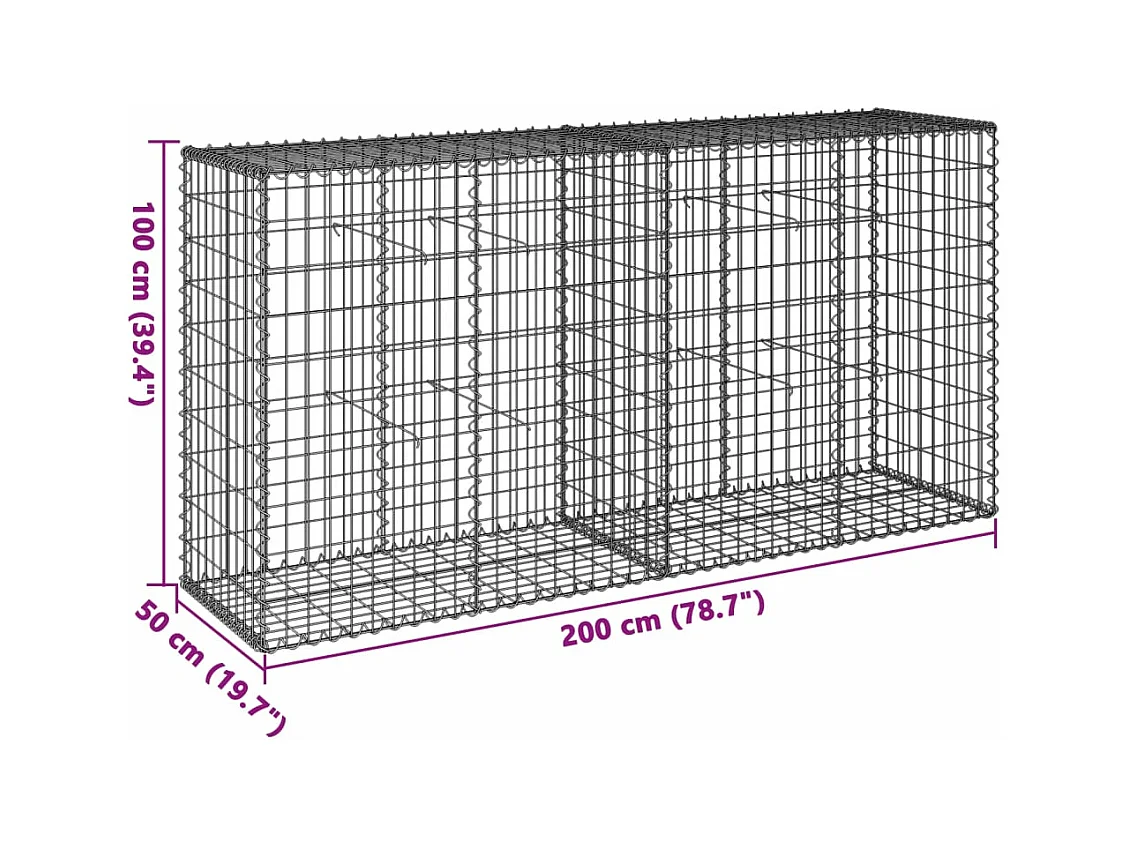 Cesta de gaviones con cubierta hierro galvanizado 200x50x100 cm