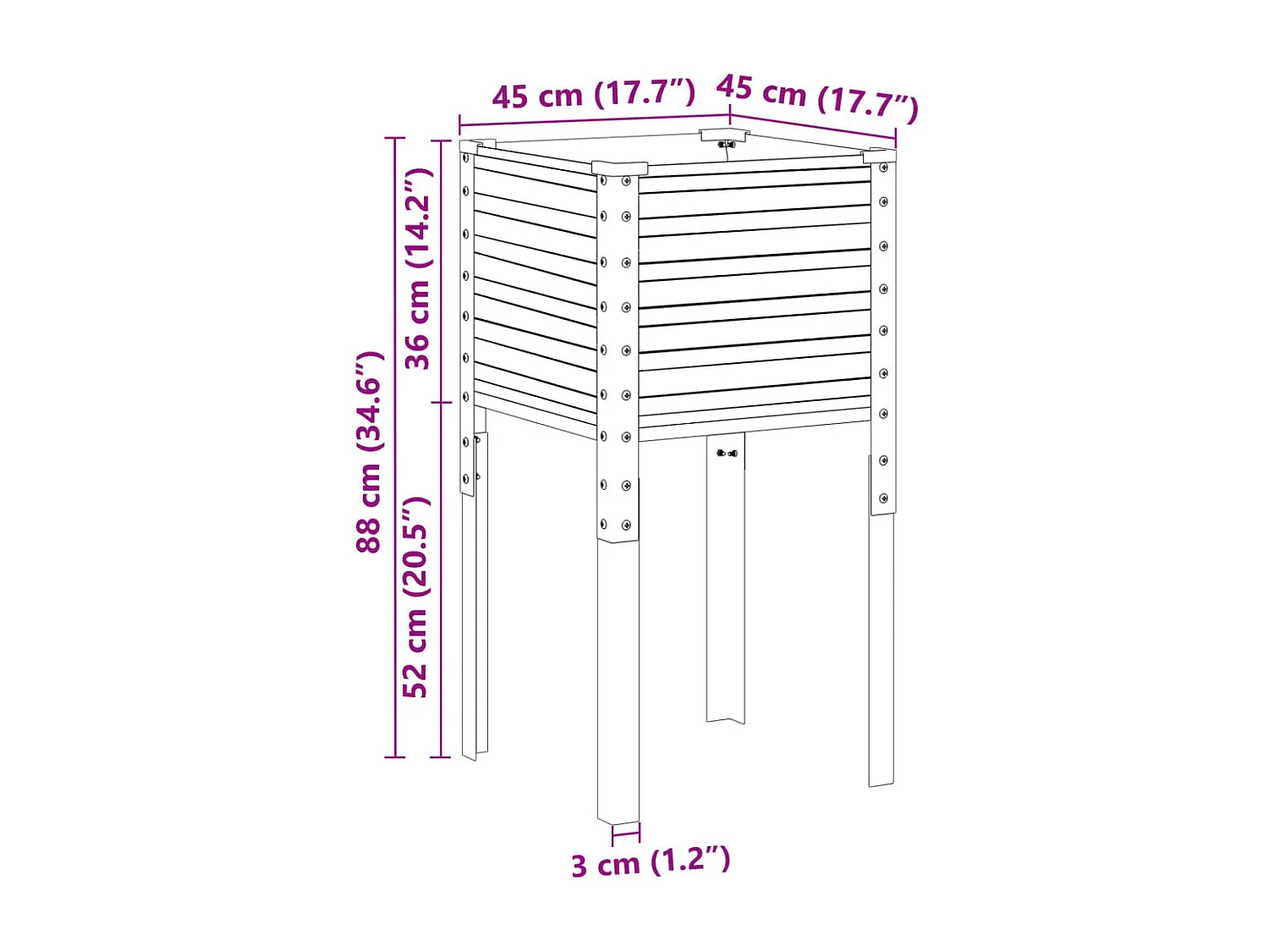 Fioriera da Giardino Marrone 45x45x88 cm in Acciaio