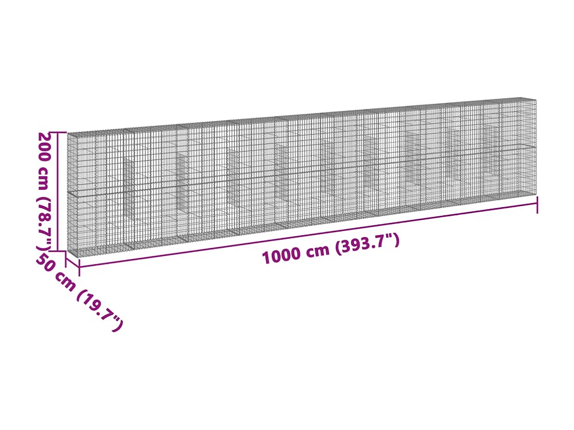 Panier gabion avec couvercle 1000x50x200 cm fer galvanisé