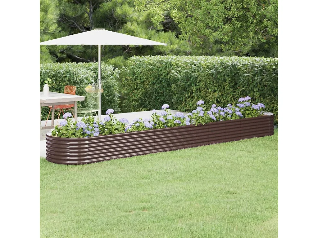 Canteiro elevado jardim 440x80x36cm aço revestido a pó castanho